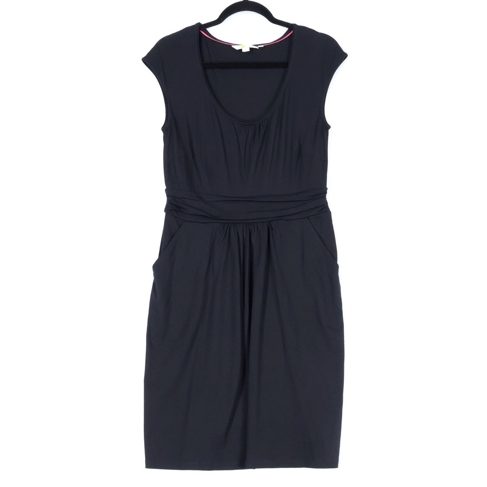 Boden Jersey Cap Sleeve Pocket Dress Womens 8R Black Ruched A-Line Casual Comfy